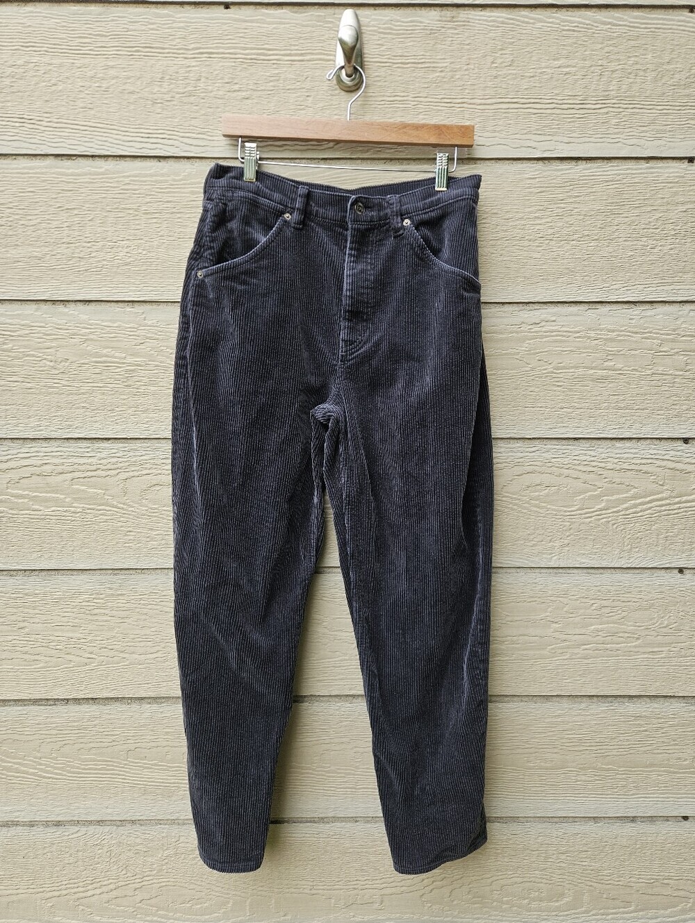 Banana Republic High-Rise Bow Corduroy Pant charcoal barrel leg size 29